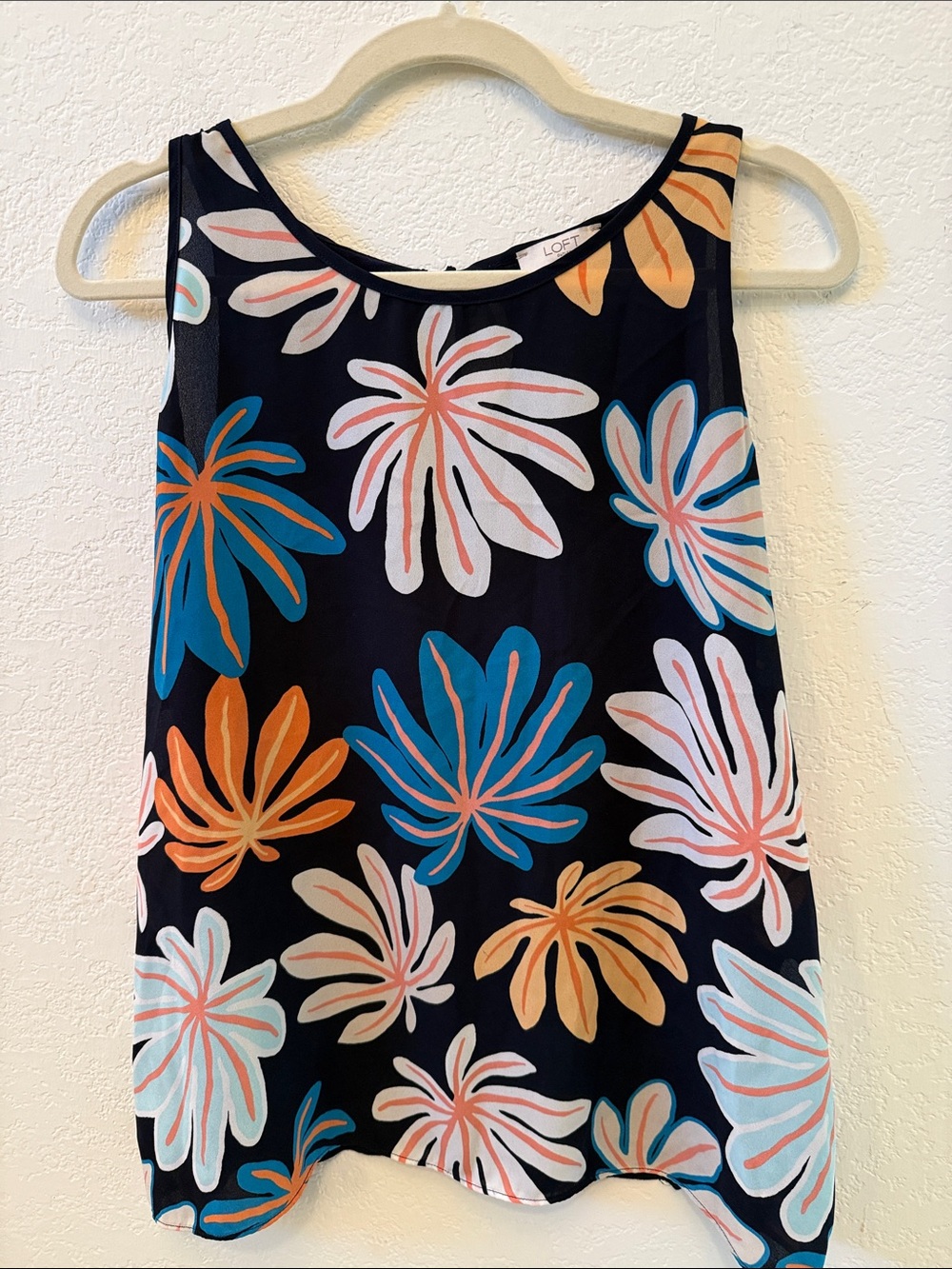 LOFT Women’s Navy Floral Mixed-Media Sleeveless Shell